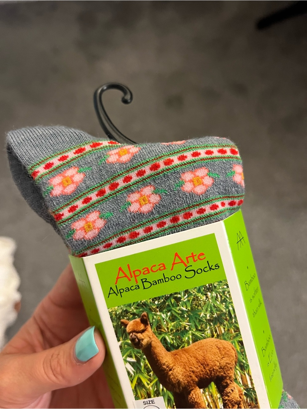 Women's Gray Floral Alpaca Bamboo Socks